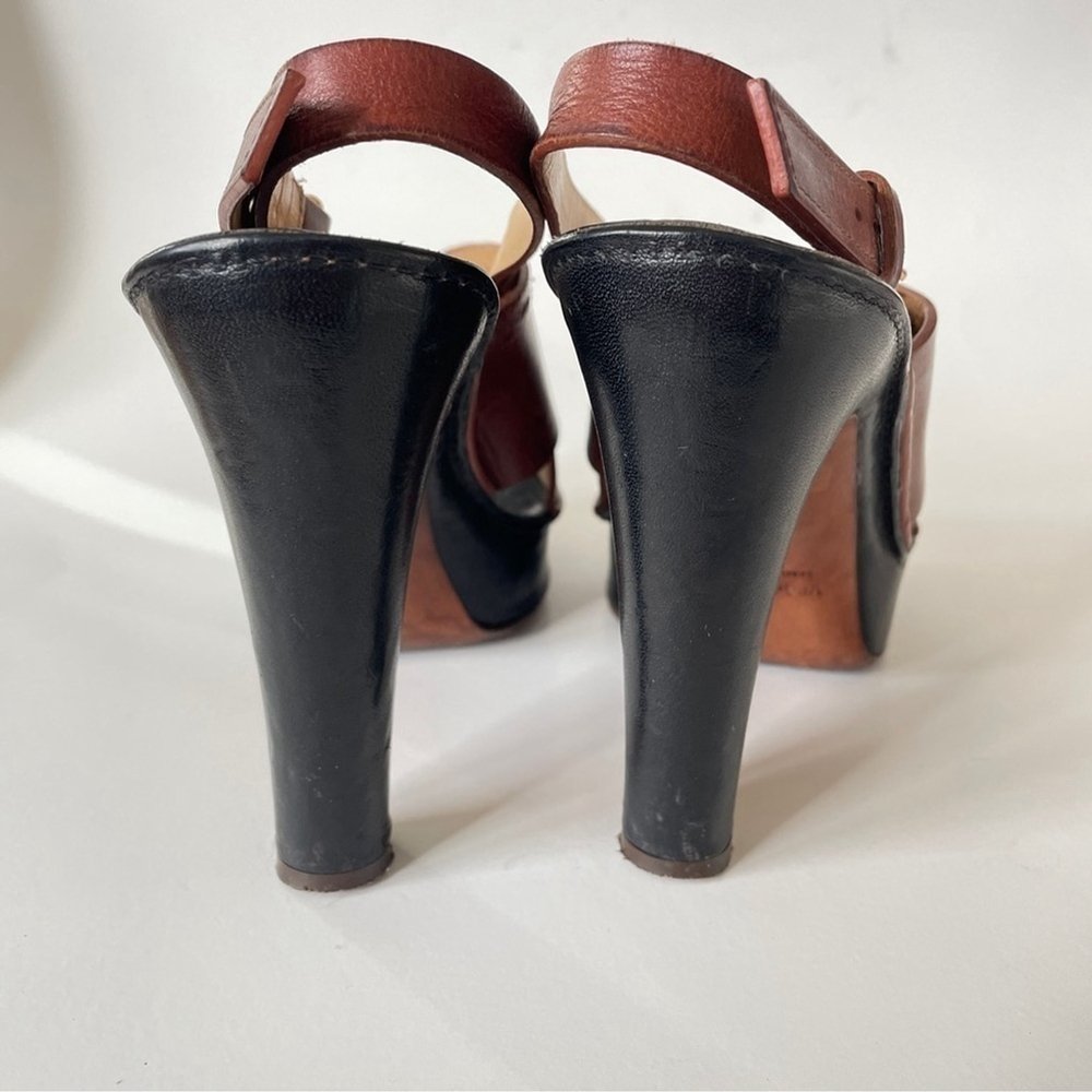L’autre Chose Brown Leather Criss-Cross Sandle High Heel Clog Platform 7.5 - Picture 6 of 10